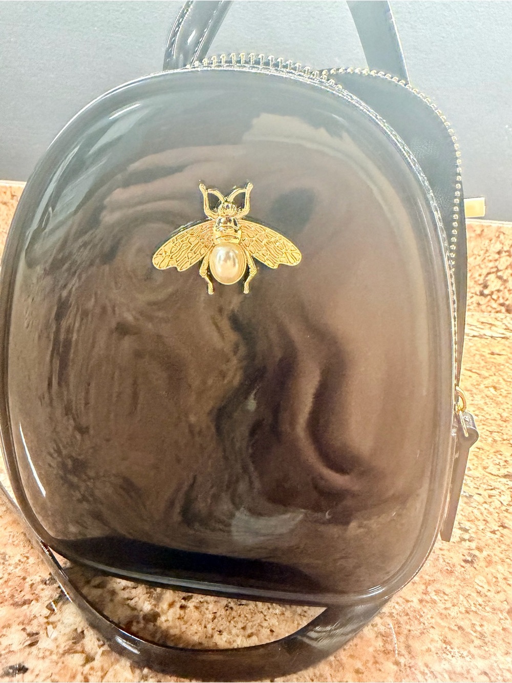 DOE A DEAR -Black Mini Backpack with Gold Bee Accent